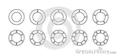 Outline circle section template. Circular structure chart. Set schemes with sectors. Ring graph divided into pieces Vector Illustration