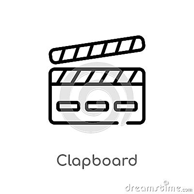 outline clapboard vector icon. isolated black simple line element illustration from entertainment and arcade concept. editable Vector Illustration