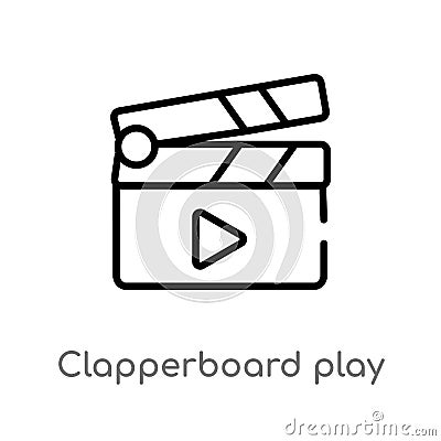 outline clapperboard play button vector icon. isolated black simple line element illustration from music and media concept. Vector Illustration