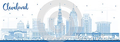 Outline Cleveland Ohio City Skyline with Blue Buildings Stock Photo