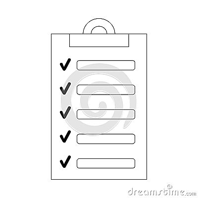 Outline clipboard with checklist, check marks and empty rows, to do list, flat vector for web or app Vector Illustration