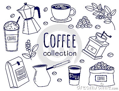 Outline coffee elements collection Vector Illustration