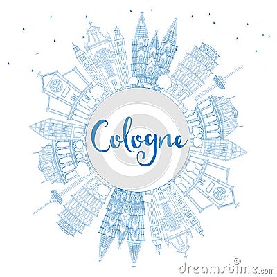 Outline Cologne Skyline with Blue Buildings and Copy Space. Stock Photo