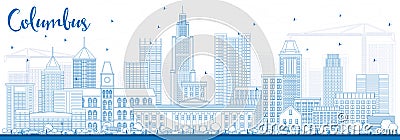 Outline Columbus Skyline with Blue Buildings. Stock Photo