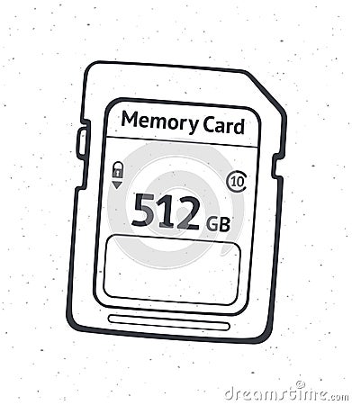 Outline of compact memory card. Vector illustration. Flash drive. Modern storage of digital information. Vector Illustration