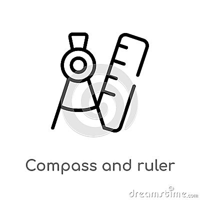 outline compass and ruler for mathematics vector icon. isolated black simple line element illustration from tools and utensils Vector Illustration