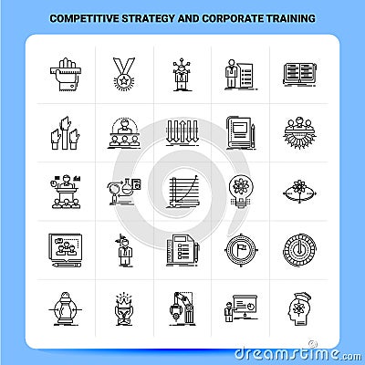 OutLine 25 Competitive Strategy And Corporate Training Icon set. Vector Line Style Design Black Icons Set. Linear pictogram pack. Vector Illustration