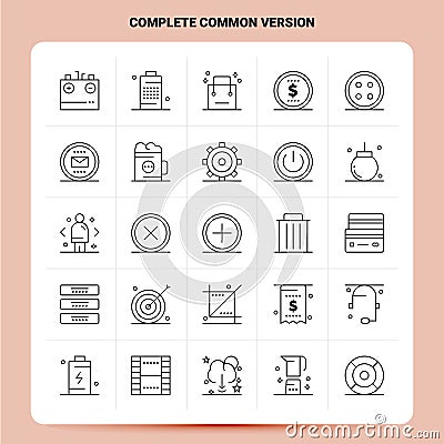 OutLine 25 Complete Common Version Icon set. Vector Line Style Design Black Icons Set. Linear pictogram pack. Web and Mobile Vector Illustration