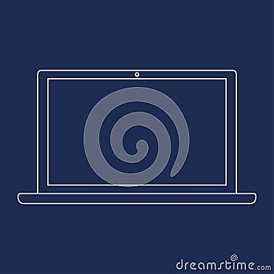 Outline computer laptop icon. White outline notebook laptop computer on dark blue background vector eps10 Vector Illustration