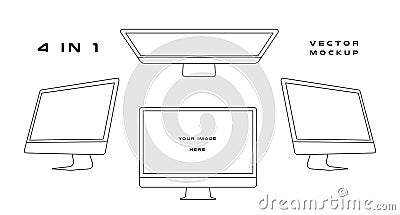 Outline computer monitor isolated on whitebackground. Can use for template presentation, web design and ui kits. Black Vector Illustration