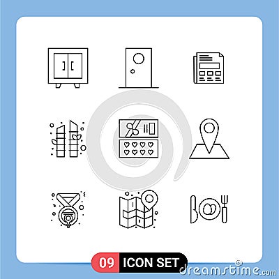 9 Outline concept for Websites Mobile and Apps cosmetic, sauna, round, tree, presentation Vector Illustration