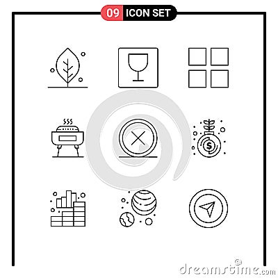 9 Outline concept for Websites Mobile and Apps delete, close, layout, circle, festivity Vector Illustration