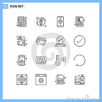 16 Outline concept for Websites Mobile and Apps megaphone, revenue, heart, money, income Vector Illustration