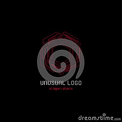 Outline contour abstract technology vector logo, unusual isolated monoline logotype, cosmic tech design template element Vector Illustration