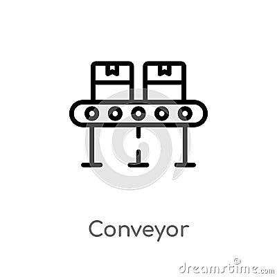 outline conveyor vector icon. isolated black simple line element illustration from delivery and logistic concept. editable vector Vector Illustration