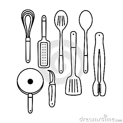 Outline cooking utensils Stock Photo