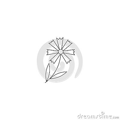 Outline cornflower. Isolated over white background. Vector illustration Cartoon Illustration