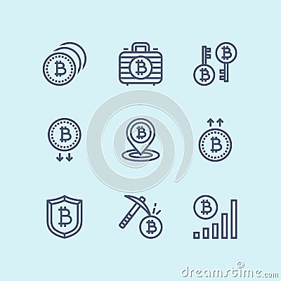 Outline Cryptocurrency, blockchain, bitcoin mining, digital money vector simple icons for web and mobile design pack 3 Vector Illustration