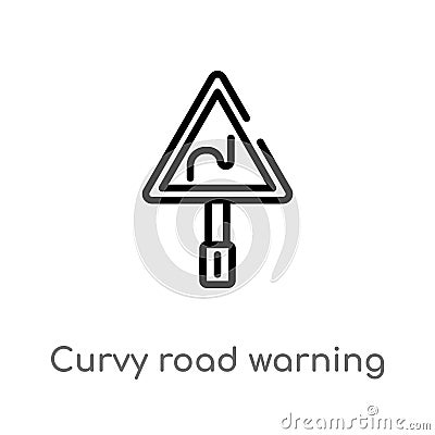 outline curvy road warning vector icon. isolated black simple line element illustration from user interface concept. editable Vector Illustration
