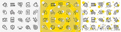 Outline Delete file, Baggage cart and Waterproof line icons. For web app. Vector Vector Illustration