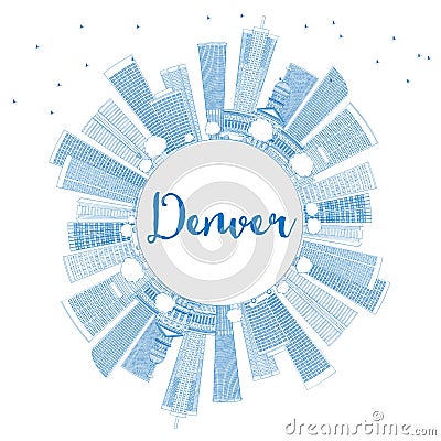 Outline Denver Skyline with Blue Buildings and Copy Space. Stock Photo