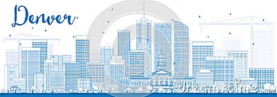 Outline Denver Skyline with Blue Buildings. Stock Photo