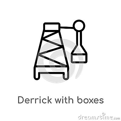 outline derrick with boxes vector icon. isolated black simple line element illustration from construction concept. editable vector Vector Illustration