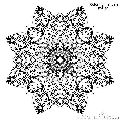 Outline design mandala for coloring book. Decorative oriental round ornament. illustration Cartoon Illustration