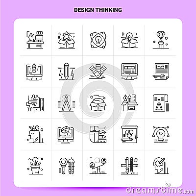 OutLine 25 Design Thinking Icon set. Vector Line Style Design Black Icons Set. Linear pictogram pack. Web and Mobile Business Vector Illustration