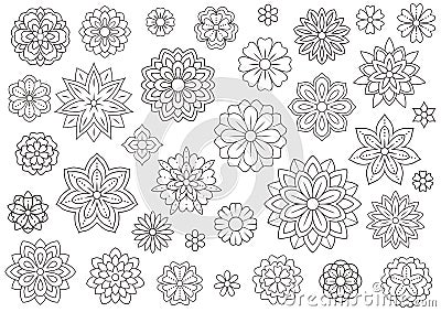 Outline doodle flowers for adult coloring book. Beautiful floral background for color artwork. Monochrome zentangle Vector Illustration