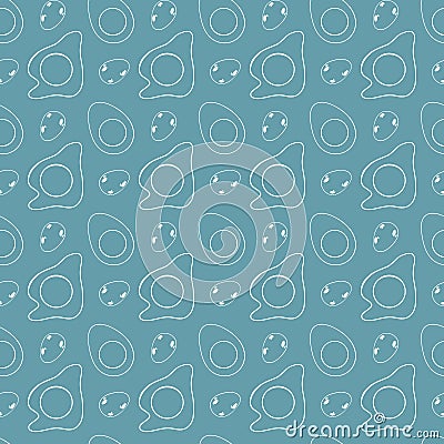 Outline doodle seamless pattern of broken egg halves. Digital art on a blue background. Print for textiles, wrapping paper, decora Stock Photo