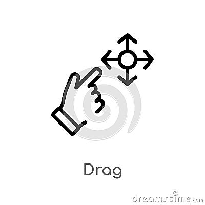 outline drag vector icon. isolated black simple line element illustration from arrows 2 concept. editable vector stroke drag icon Vector Illustration