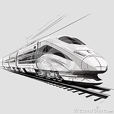 Outline drawing diagram of hi-technology high speed train railroad over white background vector illustrations Cartoon Illustration