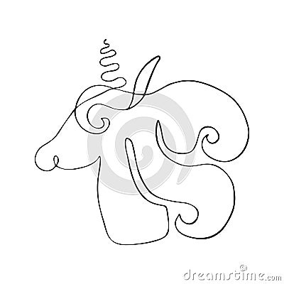 Outline drawing of unicorns. Linear silhouette of fantastic creature, mystical animal. Vector Illustration