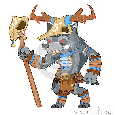 Outline druid wolf werewolf shapeshifter shaman monster fantasy medieval action RPG game character vector illustration Vector Illustration