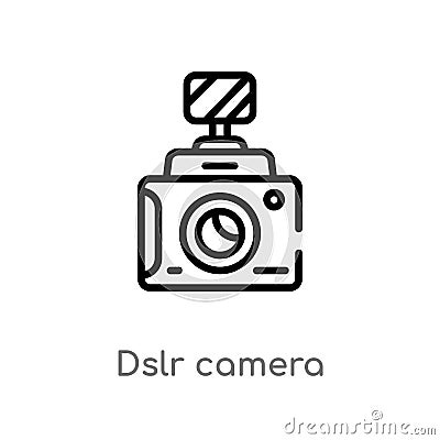 outline dslr camera vector icon. isolated black simple line element illustration from cinema concept. editable vector stroke dslr Vector Illustration