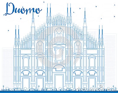 Outline Duomo in Blue Color. Milan. Italy. Stock Photo
