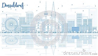 Outline Dusseldorf Skyline with Blue Buildings and Reflections. Stock Photo
