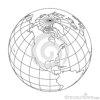 Outline Earth globe with map of World focused on North America. Vector illustration Vector Illustration