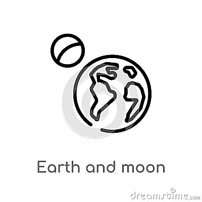 outline earth and moon vector icon. isolated black simple line element illustration from astronomy concept. editable vector stroke Vector Illustration