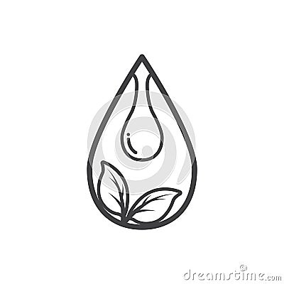 Outline ecology icon, leaf and drop water Vector Illustration