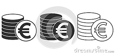 Outline euro coins icon. Money stacked coins icon. Vector illustration Vector Illustration