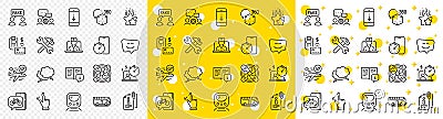 Outline Fake information, Computer fan and Touchscreen gesture line icons. For web app. Vector Vector Illustration