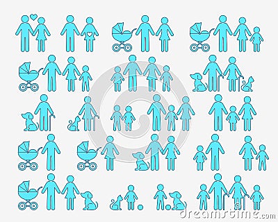 Outline family pictograms web icons Vector Illustration