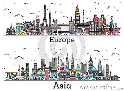 Outline Famous Landmarks in Asia and Europe Editorial Stock Photo