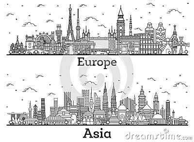 Outline Famous Landmarks in Asia and Europe Editorial Stock Photo