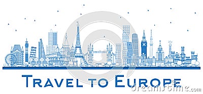 Outline Famous Landmarks in Europe. London, Paris, Moscow, Rome Editorial Stock Photo