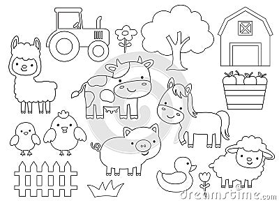 Outline Farm Animals Vector Illustration for Coloring Vector Illustration