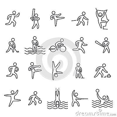 Outline figure athletes. Icons popular sports Vector Illustration