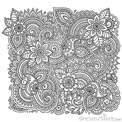 Outline floral pattern for coloring book page. Antistress for adults and children. Doodle ornament in black and white. Hand draw Cartoon Illustration